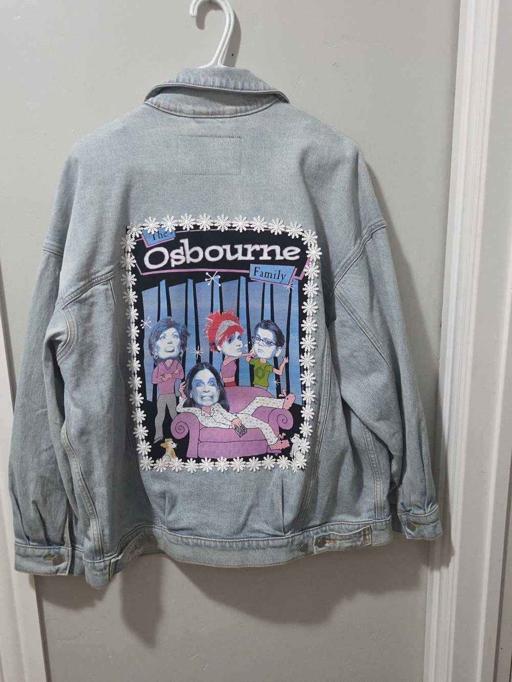 Custom Victoria's Secret Light Blue Denim Jacket with Osbourne Family Graphic